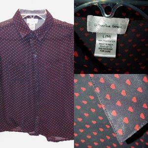 Catherine Grace hearts sheer navy blouse